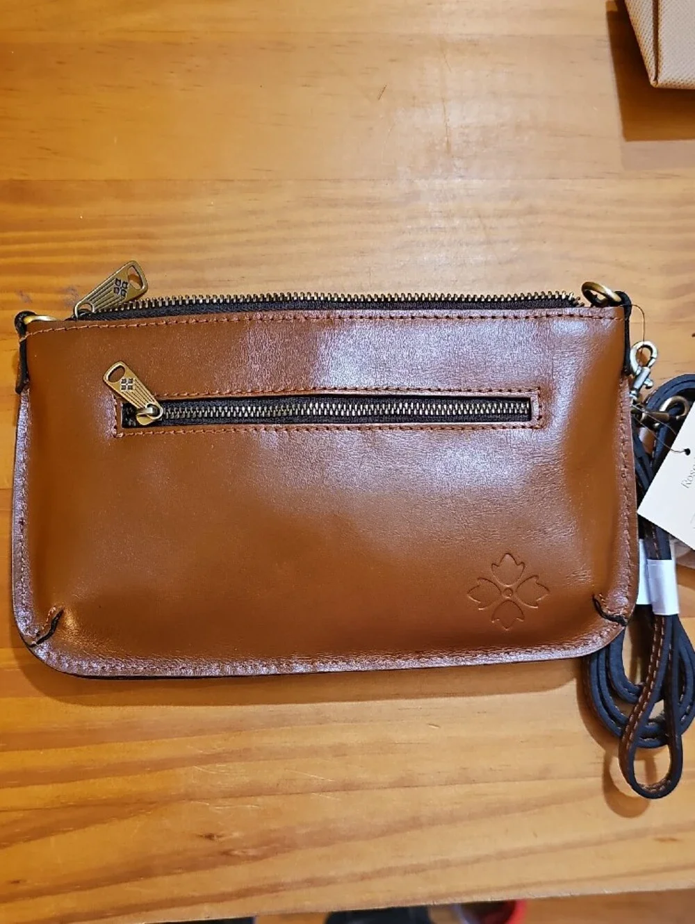 Patricia Nash Laurina Tan Floral-Embossed Leather Crossbody